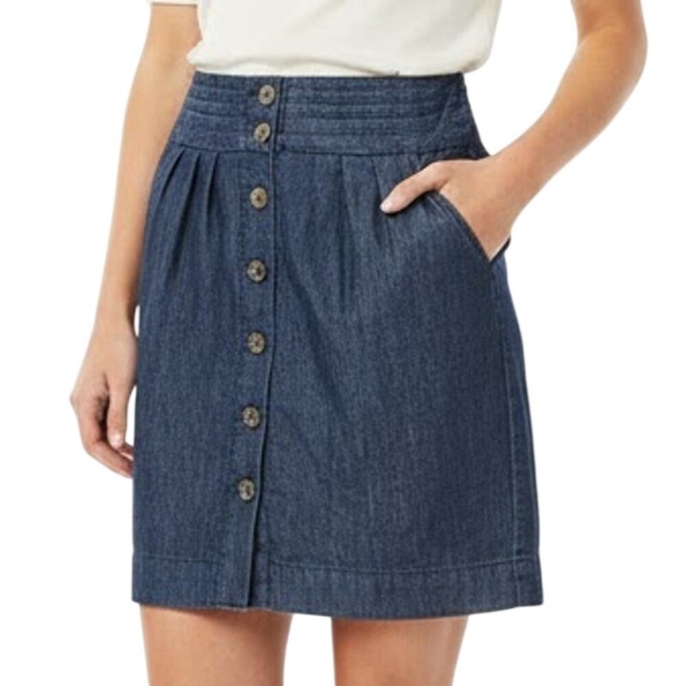 Pilcro and the Letterpress Blue Dark Wash Mini Button Front Jean Denim Skirt 6